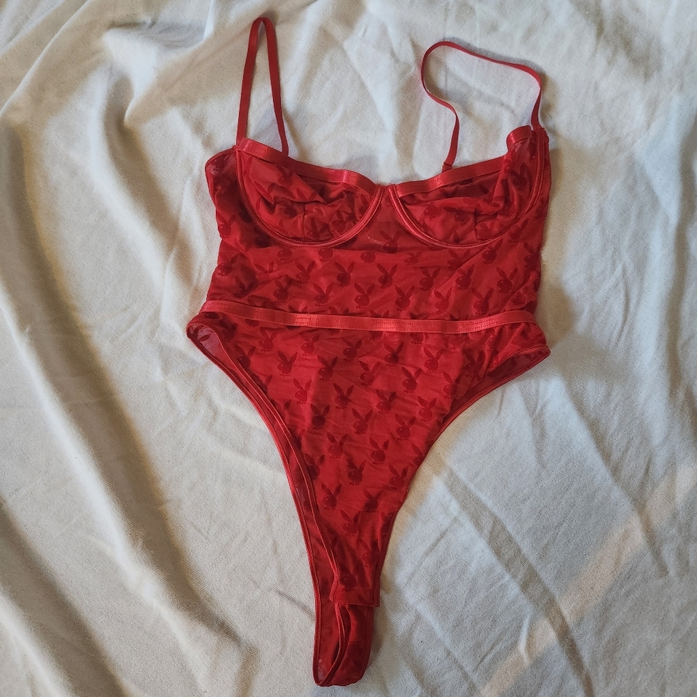 NWT Playboy x Yandy Red Sheer Lace Teddy Lingerie 1X Bodysuit